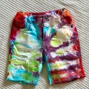 Kids size 7 - Tie dye jean shorts with waist adjustments